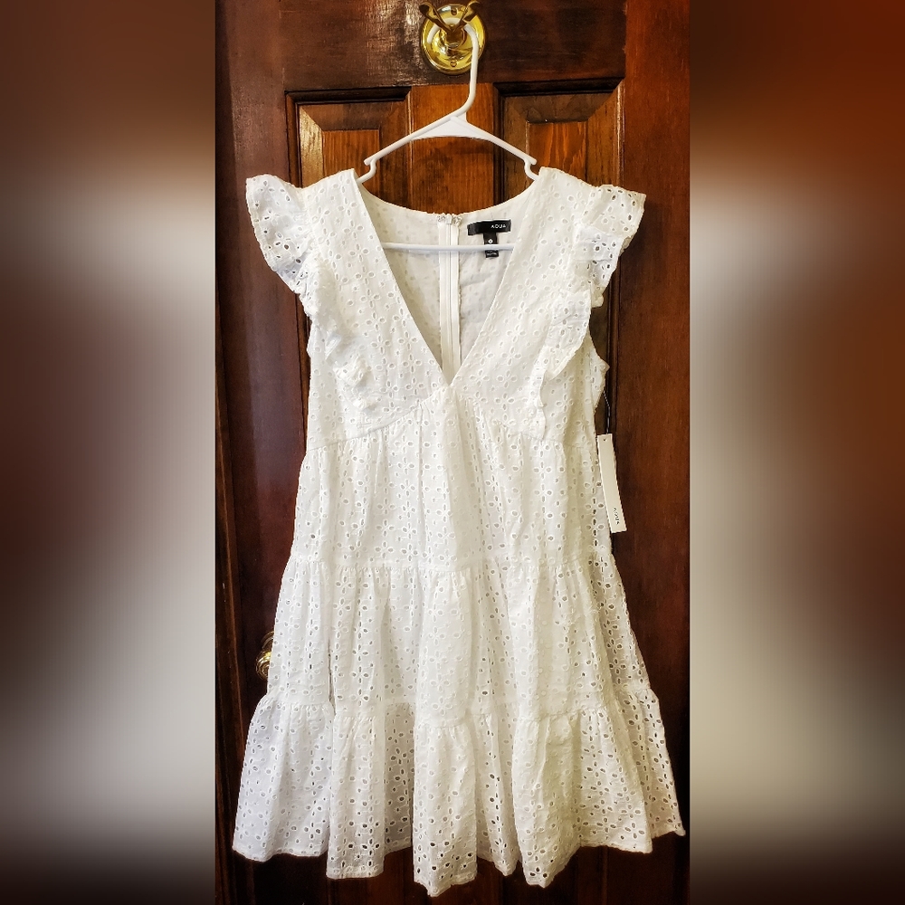 NWT White AQUA Eyelit Dress Size Small